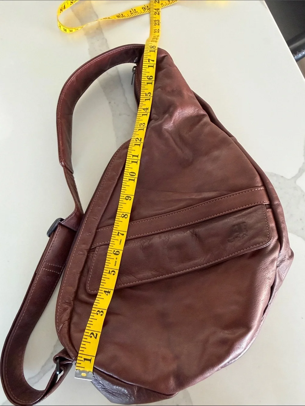Ameribag 18” Brown Leather Sling Healthy Back Backpack Sling Bag Unisex Style